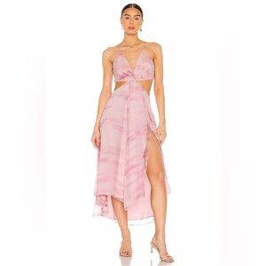 Revolve LPA Nico Rose Tie Dye Twist Front Dress - Pink (Size Small)